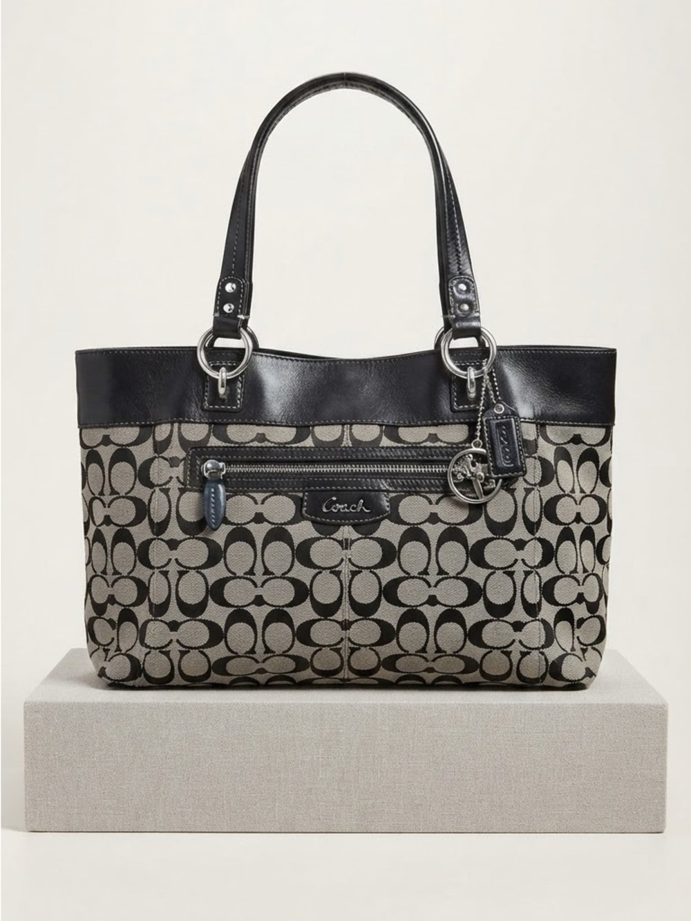 Coach Black and Gray Signature Jacquard Tote